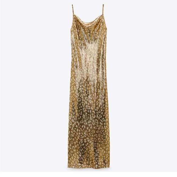 Metallic gold colored leopard-print, size Medium, gown, party, evening. - Picture 4 of 9